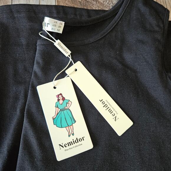 Nemidor Cold Shoulder Swing Dress Plus Size 24 Plus Size Black T-Shirt Pockets - Picture 6 of 8